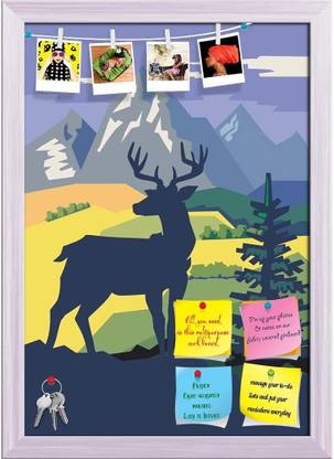 Artzfolio Vector Deer In Forest On Nature Background Notice Pin Soft Board with Push Pins Cork Bulletin Board