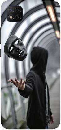 Zaplab Back Cover for POCO C3, MZB07QAIN, Black Mask Image Printed Back Cover