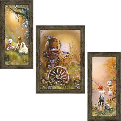 Set of 3 Nature Framed Art Painting (0009EBY) without glass Digital Reprint 18 inch x 12 inch Painting