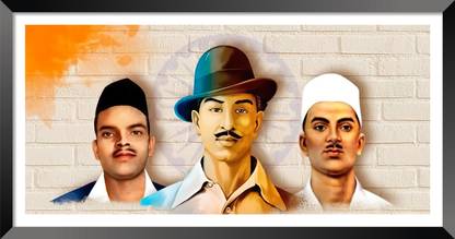 DBrush Shahid Bhagat Singh Sukhdev Rajguru Indian Freedom Fighter Laminated Art Framed Digital Reprint 14 inch x 26 inch Painting
