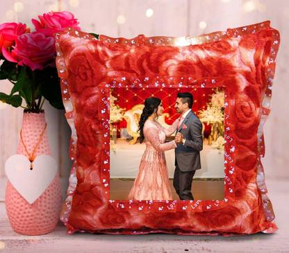 MeeFactory Personalized Photo Cushion Pillow for All Occasions and Gifting , 16 x 16 inch Microfibre Solid Cushion Pack of 1