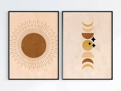 Sun And Moon Wall Art, Set of 2 Posters, Abstract Sun Moon, Modern Art Print, Boho Decor, Minimalist Print, Sun and Moon Line art, Celestial Poster, Set of 2 prints Fine Art Print