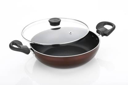 EMERALD Induction Base Non-Stick Kadai with Glass Lid Frying Bottom,Multi Purpose Pan Kadhai 26 cm diameter with Lid 2 L capacity