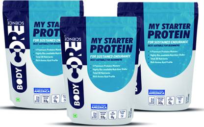 Body Core Science My Starter Protein-1 Kg (Pack of 3) Chocolate Whey Protein