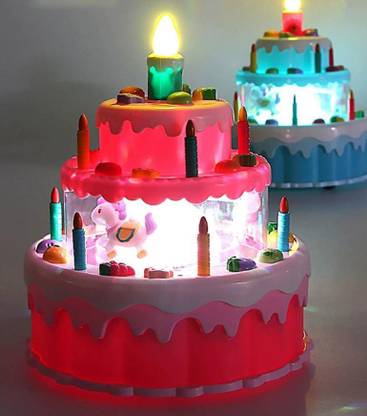 QBIC Kids Birthday Cake Toy Set with 360 Degree Rotation and Lighting Effect