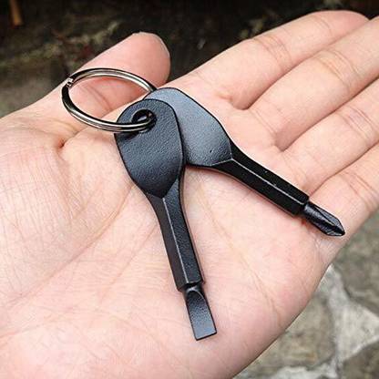 MentorKids Stainless Steel Mini EDC Multifunction Screwdriver Key Shape Keychain Standard Screwdriver
