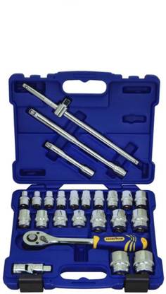 GOOD YEAR Socket Set , Drive Socket Set , 24 Pcs Socket Set Includes 19 Pc Sockets, Bars Socket Set