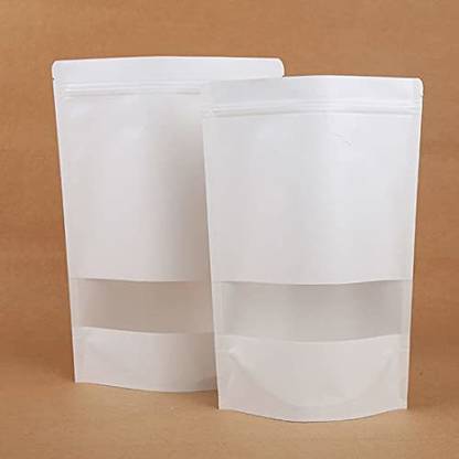 3A Featuretail White Paper Standup Zip Lock Sealable Pouch Iner Laminated with Rectangle Window Paper Storage Pouch
