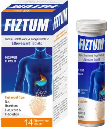 CORAL FIZTUM Fast relief From Simethicone, Gas 14 Effervescent Tablets Mix Fruit flavour