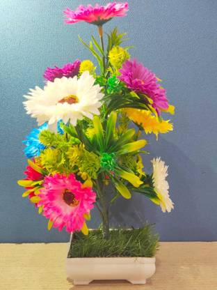 Ganpte Texo Fab Multicolor Sunflower Artificial Flower  with Pot