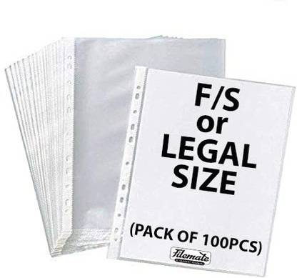 FileMate F/S or Legal Size Sheet Protector(Pack of 100 pcs)(150 Micron)(Size: 13.75 X 9.25 inch) / Document Sleeves