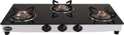 Alana 3 Burner Deluxe Black Glass Manual Gas Stove