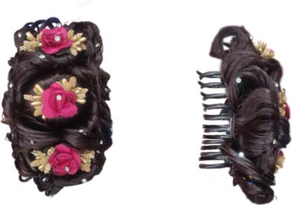 NANDITA Instant ready for wedding party function pink flower Juda bun trading Hair Extension