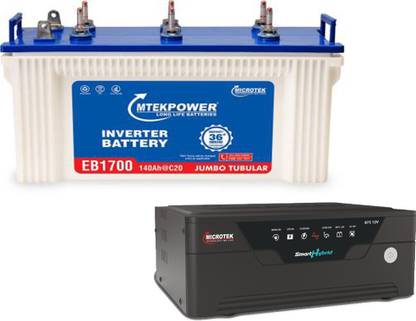 Microtek EB1700 +Smart Hybrid Digital & Sinewave Technologies UPS Model 875 Tubular Inverter Battery