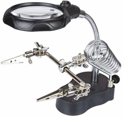 MyJerry Helping Hand Magnifier Soldering Stand with 2 LED for PCB Soldering (35X, 65mm) 35X / 12X Helping Hand