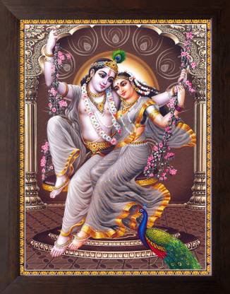 Artisan Cart Radha-Krishna Swing Jhula, HD Printed Picture Painting with Frame. Digital Reprint 9 inch x 7 inch Painting