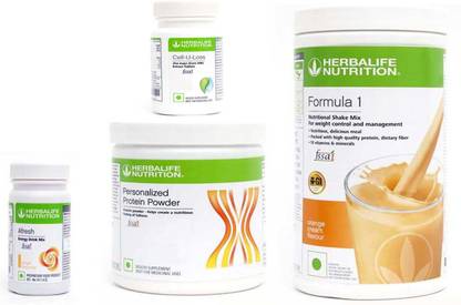 Herbalife Nutrition Formula 1 Orange Flavor+ Protein Powder+ Cell U Loss Tablet + Afresh Ginger Protein Shake