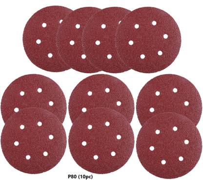 DUMDAAR 10 Pcs 6inch Sand Paper Size P80 (80 Grit) Round Sand Paper velcro disc Emery Sandpaper