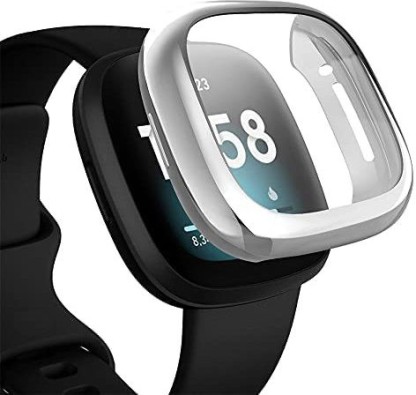 Black+Black DULIPING 2-Pack Case Compatible with Fitbit Sense/Fitbit Versa 3 Soft TPU Full Coverage Screen Protector Scratch-Resistant Bumper Shell for Versa 3