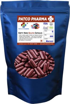 PATCO PHARMA RAW MATERIALS & EQIPMENTS Size 0 Maroon Empty Gelatin Pill Capsule - Gluten Free | DIY Powder Filling