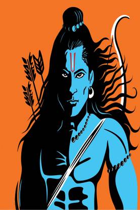 Wall gallery 45.72 cm Trends Lord Ram,Shri Ram Bhagwan Kills Ravan angry look Plc Glowing VinylSticker Self Adhesive Sticker