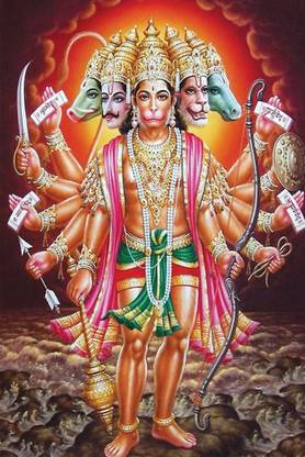 Wall gallery 45.72 cm Panchmukhi Hanuman Blessing High Grade Plc Vinyl sticker Fully Waterproof Self Adhesive Sticker