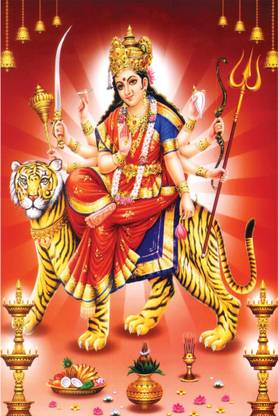 Wall gallery 45.72 cm Energized Goddess Durga Maa Plc Vinyl Sticker For Mandir 18 Inc x 12 Inc Self Adhesive Sticker