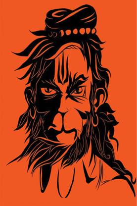 Wall gallery 45.72 cm Kerala Artist's Angry hanuman illustration design Plc Glowing Sticker Self Adhesive Sticker