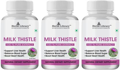 Herbs Library Milk Thistle(Silymarin) Capsule for Liver Detox & Cleansing pack(3x60 Capsules)