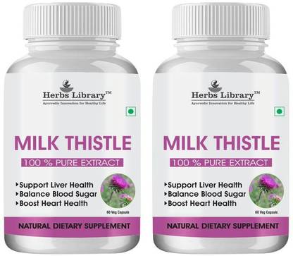 Herbs Library Milk Thistle(Silymarin) Capsule for Liver Detox & Cleansing pack(2x60 Capsules)