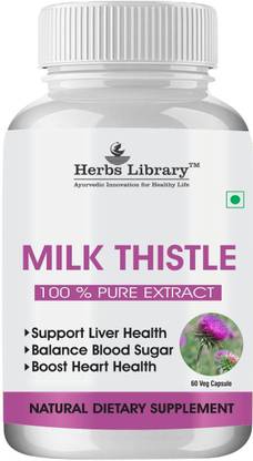 Herbs Library Milk Thistle(Silymarin) Capsule for Liver Detox and Cleansing(60 Capsules)