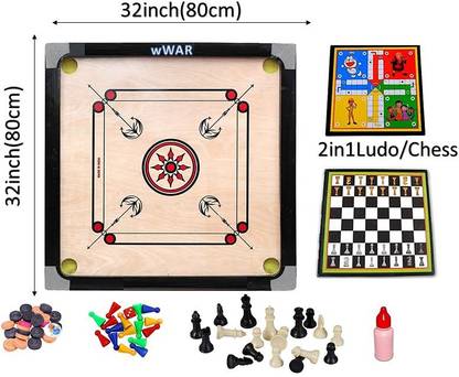 wWAR 32inch Large Carrom Board With ludo Chess 80 cm Carrom Board