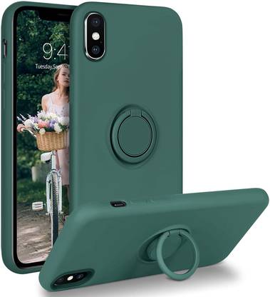 VONZEE Back Cover for iPhone X Liquid Silicone Case with Ring Holder, Shockproof Soft Slim Fit Phone Cover