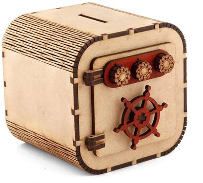 TopQore Wooden Locker cum Coin Bank with 3 password knobs and Rotating wheel Piggy Bank Coin Bank