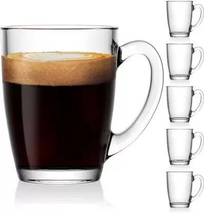 DULARIYA (Pack of 6) Clear Glass Coffee Mug (200 ml, Pack of 6) Glass Water/Juice Glass