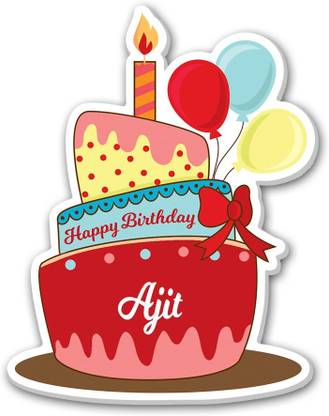 Regalocasila Happy Birthday Cake Design Ajit Name Digital Print Home Decoration Fridge Magnet Pack of 1