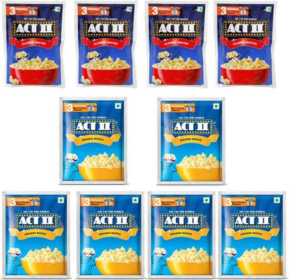 ACT II 4 Classic Salted and 6 Golden Sizzle Flavour Popcorn,Each 40g (400g ,Pack of 10) Classic Salted, Golden Sizzle Popcorn