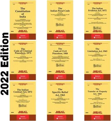 Universal’s Combo Of 9 Bare Acts Indian Penal Code (IPC) , Code Of Criminal Procedure (CrPC), Code Of Civil Procedure (CPC), Constitution Of India, Evidence Act, Limitation Act, Contract Act, Specific Relief Act And Transfer Of Property Act 2022 EDITION