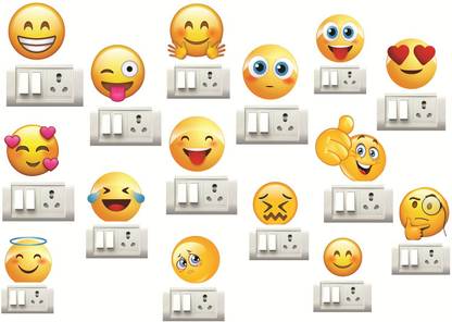 Decor Villa 25 cm smiley Wall Sticker & Switch Board Sticker Set Of 15 Reusable Sticker