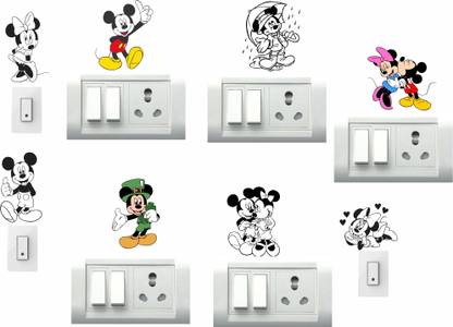 STICKER STUDIO 25 cm Micky & Mini Wall Sticker & Switch Board Sticker Set Of 8 Reusable Sticker