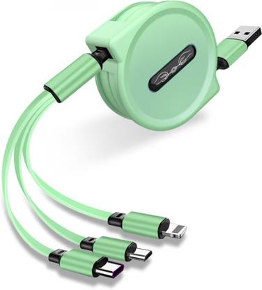 Mopslik Power Sharing Cable 1 m 3 In 1 Retractable Fast Charging Data Cable for Micro USB , Lightning & Type C