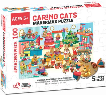 Chalk and Chuckles Makermax Cat 100 Piece Jigsaw Puzzle for Kids Ages 5-10 Years Kindness Activity