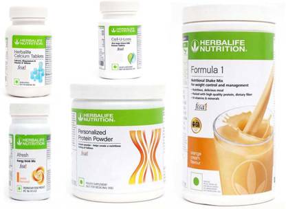 Herbalife Nutrition Formula 1 Orange + Protein + Cell U Loss & Calcium Tablet + Afresh Peach Protein Shake