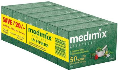 MEDIMIX Ayurvedic Classic 18 Herbs Soap, 75g ( Pack of 6)