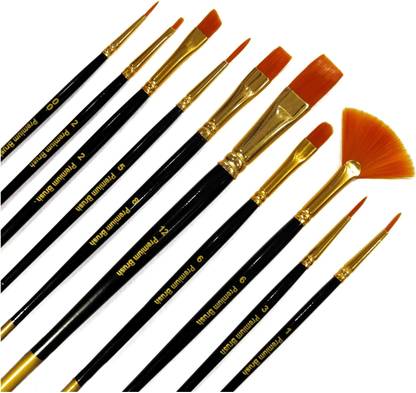 Craftacious 10pc Mix Painting Brush Set; Combo of Round, Falt, Fan, Angular, Filbert, Fine.