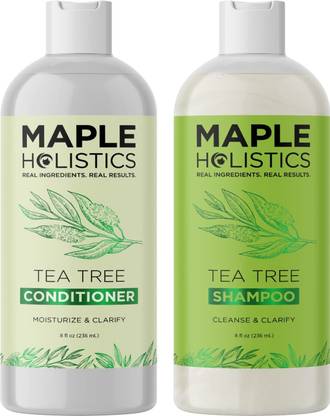 Maple Holistics Tea Tree Oil Shampoo and Hair Conditioner Set - Natural Anti Dandruff Treatment for Dry and Damaged Hair