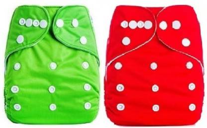 flockidos Reusable Cloth Diapers Washable, Adjustable Size with Insert(Newborn,Green+Red) - XXL - XXXL