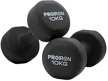 PROIRON Neoprene Dumbbell 10kg Pair Black Fixed Weight Dumbbell