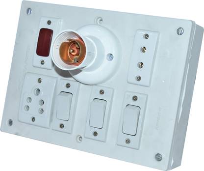 SPelectronic Switch Board( 1five pin socket,1two pin socket,3switch,1indicator,1bulb holder ) Wall Plate