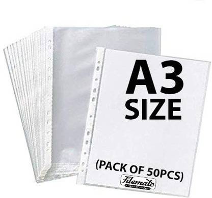 FileMate A3 size Sheet Protector(Pack of 50 pcs)(150 micron)(Size: 16.6 X 12.5 inch) / Document Sleeves (Specially for architecture size documents and paintings)